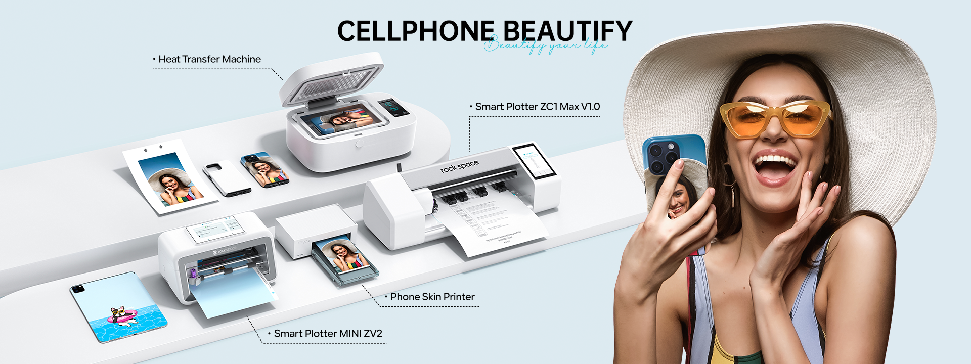 Máquina de corte e filme com protetor de tela superior no rock space